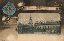 ** T3 Cegléd, Árpád Tér, Kereskedelmi Bank, Szántó Sándor üzlete, Római Katolikus Templom. Címeres Litho Keret (r) - Sin Clasificación