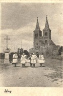 * T3 Bény, Bína; Római Katolikus Templom, Hölgyek Népviseletben, Folklór / Catholic Church, Ladies In Traditional Costum - Non Classés