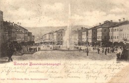 T3 Besztercebánya, Banska Bystrica; Fő Tér, Kohn Ignácz üzlete, Gyógyszertár. Ivánszky Elek Kiadása / Main Square, Shops - Sin Clasificación