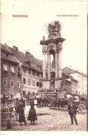 ** T2/T3 Selmecbánya, Schemnitz, Banská Stiavnica; Szentháromság Szobor, Piaci árusok, Szekerek / Trinity Statue, Market - Non Classificati