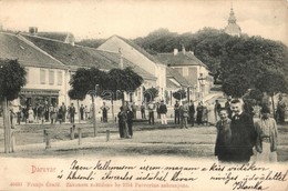 T2/T3 1901 Daruvár, Daruvar; Utcakép, Templom, Fuchs üzlete. Franjo Cimic Kiadása / Street View With Shop And Church - Ohne Zuordnung