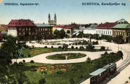 T2/T3 Szabadka, Subotica; Szent István Tér, Villamos / Karadjordjev Trg / Square With Tram (kopott Sarok / Worn Corner) - Non Classificati