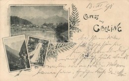 T2/T3 1898 Golling An Der Salzach, Wasserfall, Pass-Lueg / Waterfall, Gorge. Floral (EK) - Ohne Zuordnung