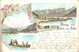 T3 1896 (Vorläufer!) Zell Am See, General View, Church, Rowing Boat. Verl. V. Johann Kastner. Art Nouveau, Floral, Litho - Ohne Zuordnung