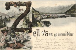 T2/T3 1906 Zell Am See, Steinernes Meer. Verlag A. Fellerer / Floral Art Postcard With Initials, Hikers (EK) - Non Classés