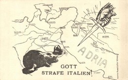 ** T1 Gott Strafe Italien! / Pusztuljon álnok Itália! Nyomta Kunstädter Vilmos / God Punishes Italy! WWI Anti-Italian Pr - Ohne Zuordnung