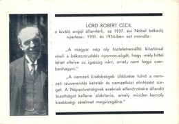 * T2/T3 Lord Robert Cecil. A Magyar Nemzeti Szövetség Kiadása / Hungarian Irredenta '1939 Országos Protestáns Napok' So. - Sin Clasificación