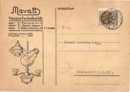 T2/T3 1940 Mavatt Vacuumtechnikai Kft. Izzólámpa Reklámlap / Hungarian Vacuum Technic Advertisement Card For Light Bulbs - Non Classificati