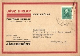 T2/T3 1933 Jászberény, Jász Hírlap Politikai Hetilap Reklámlap. A Szerkesztőség Levele Szieberth Imre Kormánytanácsos úr - Non Classificati