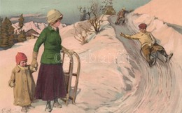 ** T1 Sledding People. Meissner & Buch Künstler-Postkarten Serie 1800. Sport Im Winter. Litho - Non Classificati