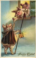 T2/T3 Boldog Új Évet! / New Year Greeting Card, Pigs. S.B. 3253 Litho  (EK) - Non Classificati