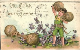 T2/T3 1910 Viel Glück Zum Neuen Jahre! / New Year Greetings, Golden Emb. Litho (EK) - Ohne Zuordnung