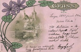 T2/T3 1899 Gruss Aus. Art Nouveau Floral Greeting Art Postcard, Litho - Ohne Zuordnung