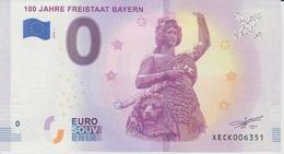 Billet Touristique 0 Euro Souvenir Allemagne 100 Jahre Freistaat Bayern 2018-1 N°XECK006351 - Essais Privés / Non-officiels