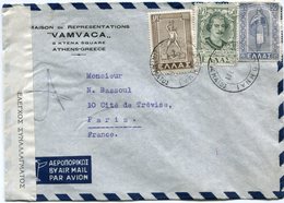 GRECE LETTRE PAR AVION CENSUREE  AVEC CHIFFRE DE CONTROLE  DEPART ATHENES (18 III) 50 POUR LA FRANCE - Covers & Documents