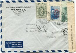 GRECE LETTRE PAR AVION CENSUREE  AVEC CHIFFRE DE CONTROLE  DEPART ATHENES ? ? 4? POUR LA FRANCE - Storia Postale