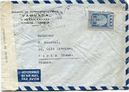 GRECE LETTRE PAR AVION CENSUREE  AVEC CHIFFRE DE CONTROLE  DEPART ATHENES 24 IV 51 POUR LA FRANCE - Lettres & Documents