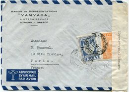 GRECE LETTRE PAR AVION CENSUREE  AVEC CHIFFRE DE CONTROLE  DEPART ATHENES 25 IV 51 POUR LA FRANCE - Covers & Documents