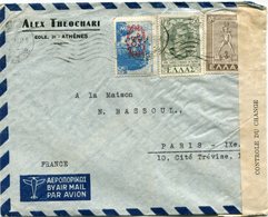 GRECE LETTRE PAR AVION CENSUREE  AVEC CHIFFRE DE CONTROLE  DEPART ATHENES ? ? ? POUR LA FRANCE - Lettres & Documents