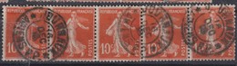 FRANCE Journaux 1906:  Le 10c Rouge Bande De 5  (Y&T 138) Avec Oblitération  Pas Très Courante   'Journaux-Amiens'   TB - Journaux
