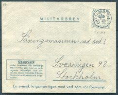 1942 Sweden Militarbrev Fieldpost Stationery Cover. Faltpost 119 - Militari