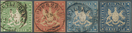 Württemberg - Marken Und Briefe: 1857/1860, Lot Von Vier Werten Dabei MiNr. 10 (1.600,- €), 15 (1.50 - Autres & Non Classés