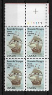 US 1984 Roanoke Voyages Block Scott # 2093,VF-XF MNH** - Plate Blocks & Sheetlets