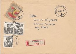 73143- CONSTRUCTIONS WORKER, MUSHROOMS, STAMPS ON REGISTERED COVER, 1959, ROMANIA - Briefe U. Dokumente