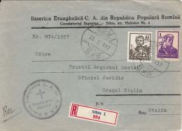 73144- CONSTRUCTIONS WORKER, SAILOR, STAMPS ON REGISTERED COVER, 1957, ROMANIA - Brieven En Documenten