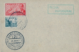 1947, TARJETA CON MATASELLOS ESPECIAL , BARCELONA - PRIMERA EXPOSICIÓN NACIONAL DE MATASELLOS ESPECIALES - Briefe U. Dokumente