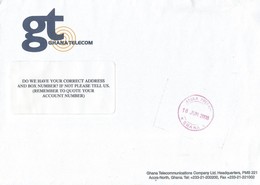 Ghana 2008 Accra Prepaid 30 Mm Ghana Telecom Unfranked Postage Paid Cover - Ghana (1957-...)