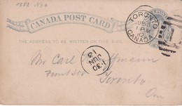 CANADA 1882 ENTIER POSTAL CARTE DE TORONTO - 1860-1899 Règne De Victoria