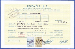 Invoice/ Receipt - España, Compañia Nacional De Seguros, Madrid / Agencia Lisboa - 1977 - Espagne