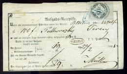 TÁPIÓSZELE 1864. Tértivevény, Okmánybélyeggel, Ritka Bélyegzéssel  /  1864 Return Receipt Stamp Duty Rare Pmk - Used Stamps