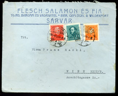 SÁRVÁR 1933. Céges Levél Arcképek Bérmentesítéssel Bécsbe Küldve  /  1933 Corp. Letter Portraits Frank. To Vienna - Covers & Documents