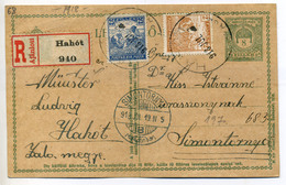 HAHÓT 1918. Kiegészített, Ajánlott Díjjegyes Levlap Simontornyára Küldve  /  1918 Uprated Reg. Stationery P.card To Simo - Used Stamps