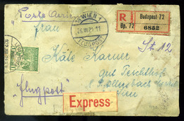 BUDAPEST 1922. Megviselt , Ritka Expressz Légi Levél Bécsbe Küldve  /  1922 Weathered Rare Express  Airmail Letter To Vi - Covers & Documents