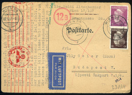 NÉMETORSZÁG Bécs 1944. Cenzúrázott Légi Levlap Budapestre  /  GERMANY Vienna 1944 Cens.  Airmail P.card To Budapest - Covers & Documents