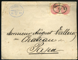 POZSONY 1864. Levél 5Kr Párral, Palugyai, Céges, Kék, Dátumos (!) Bélyegzéssel  /  1864 Letter 5 Kr Pair Corp. Palugyai  - Used Stamps