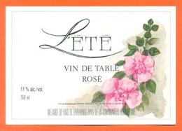 étiquette De Vin De Table Rosé L'été Union Vinicole à Sigolsheim - 75 Cl - Fleurs - Pink Wines