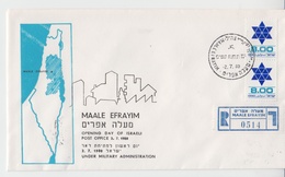 ISRAEL 1979 MAALE EFRAYIM OPENING DAY POST OFFICE UNDER MILITARY ADMINISTRATION TZAHAL IDF REGISTERED COVER - Segnatasse