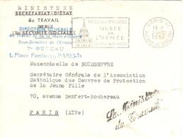 PARIS 41 Av. De Saxe Lettre En Franchise Griffe Le Ministre Du Travail Ob 24 12 1958  Dest Mlle De BOISDEFFRE - 1921-1960: Période Moderne