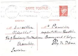 CHAMBERY RP Entier Carte Postale 1,20 F Pétain Yv 515-CP1 Ob Meca Dreyfus CHA212 Ob 24 2 1943 - Briefe U. Dokumente