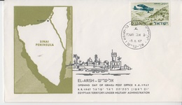 ISRAEL 1967 EL ARISH SINAI PENINSULA OPENING DAY POST OFFICE EGYPTIAN TERRITORY MILITARY ADMINISTRATION TZAHAL IDF COVER - Timbres-taxe