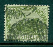 WA 1885-93 1/- Olive Swan Typo Perf 14 Wmk Crown CA FU Lot28335 - Used Stamps