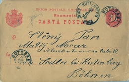 1892 , RUMANIA , ENTERO POSTAL CIRCULADO, BOTOSANI - KUTTENBERG , LLEGADA - Lettres & Documents