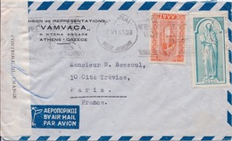 GRECE - LETTRE PAR AVION POUR PARIS CONTROLE DU CHANGE - Storia Postale