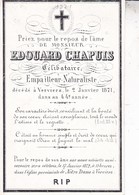 VERVIERS Edouard CHAPUIS Empailleur Naturaliste Souvenir Mortuaire Porcelaine  44 Ans 1871 DP - Décès