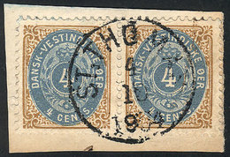 DANISH ANTILLES: Sc.18, 1896 4c., Pair Used On Fragment With Cancel Of St.Thomas For 4/OC/1904, VF Quality! - Danimarca (Antille)