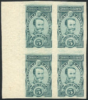 ARGENTINA: GJ.116, 1889 5P. Lamadrid, PROOF In Aquamarine, Block Of 4 Printed On Thin Paper, Unlisted By Kneitschel, Exc - Gebruikt